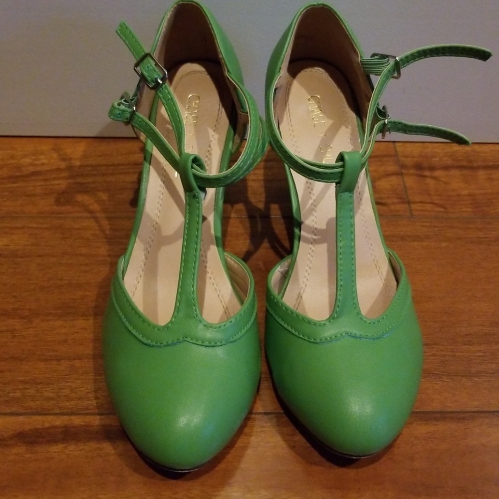 Green Chase + Chloe t-straps heels